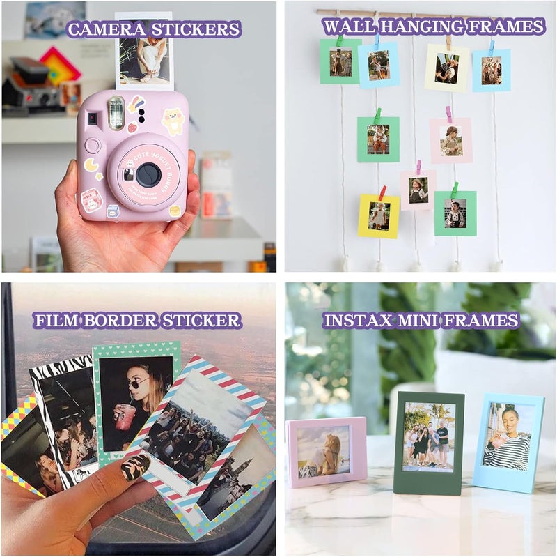 wogozan Mini 12 Accessories Kit for Fujifilm Instax Mini 12 Instant Camera Case+Album for 3 Inch Film+Color Filters+Photo Album & Frames+Wall Hanging Frame+DIY Sticker (Blue Pink Watercolor) - Image 4